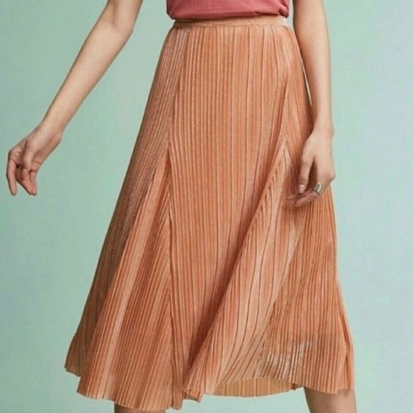 ANTHROPOLOGIE MAEVE AMBRA ROSE PINK SHIMMER METALLIC A-LINE PLEATED SKIRT - Picture 3 of 13